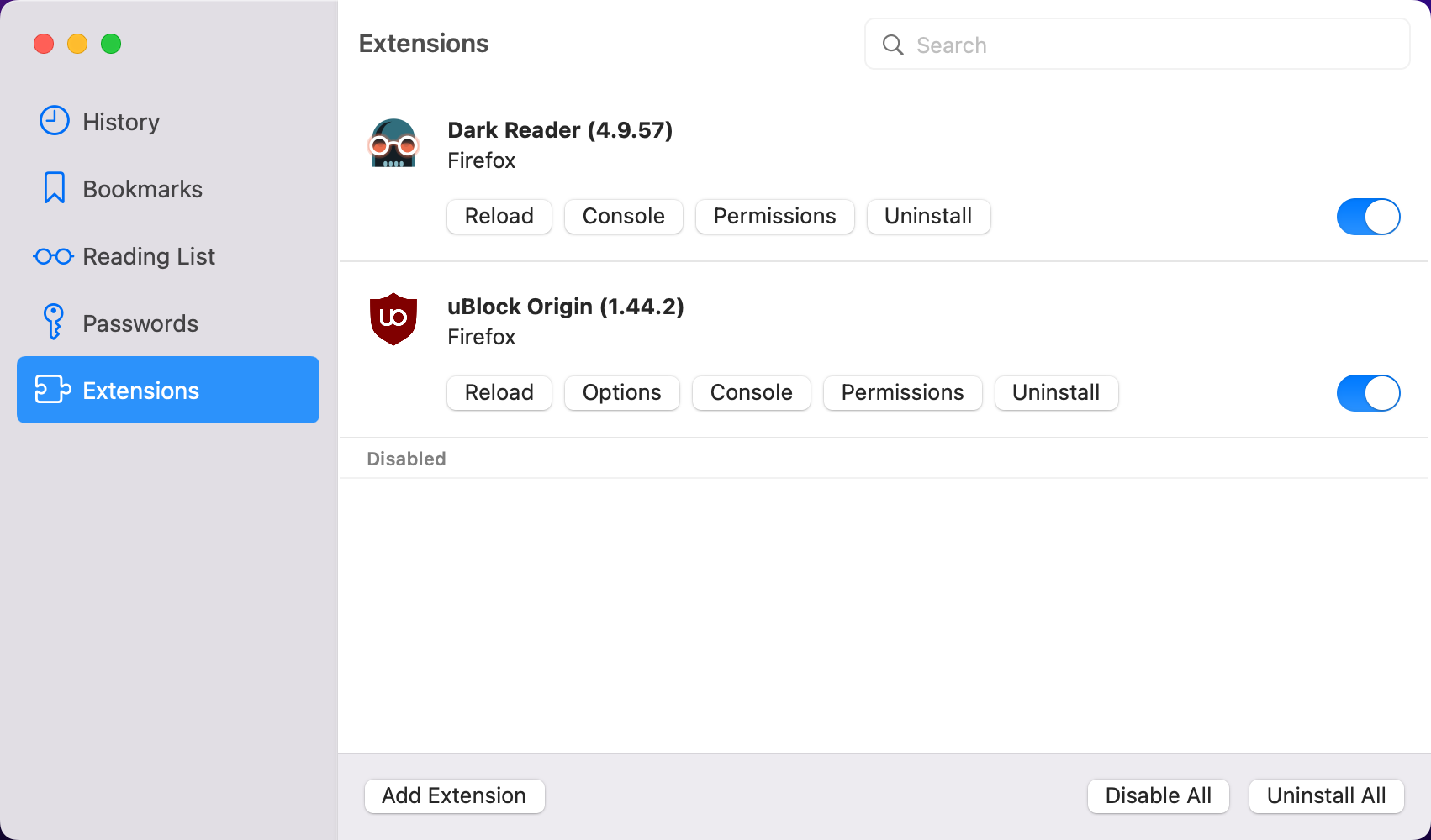 macOS Extensions Management