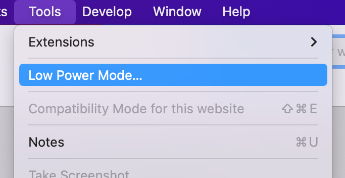 macOS Low Power Mode Menu