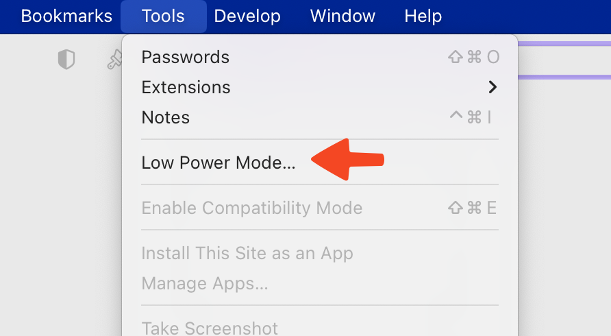 macOS Low Power Mode Menu