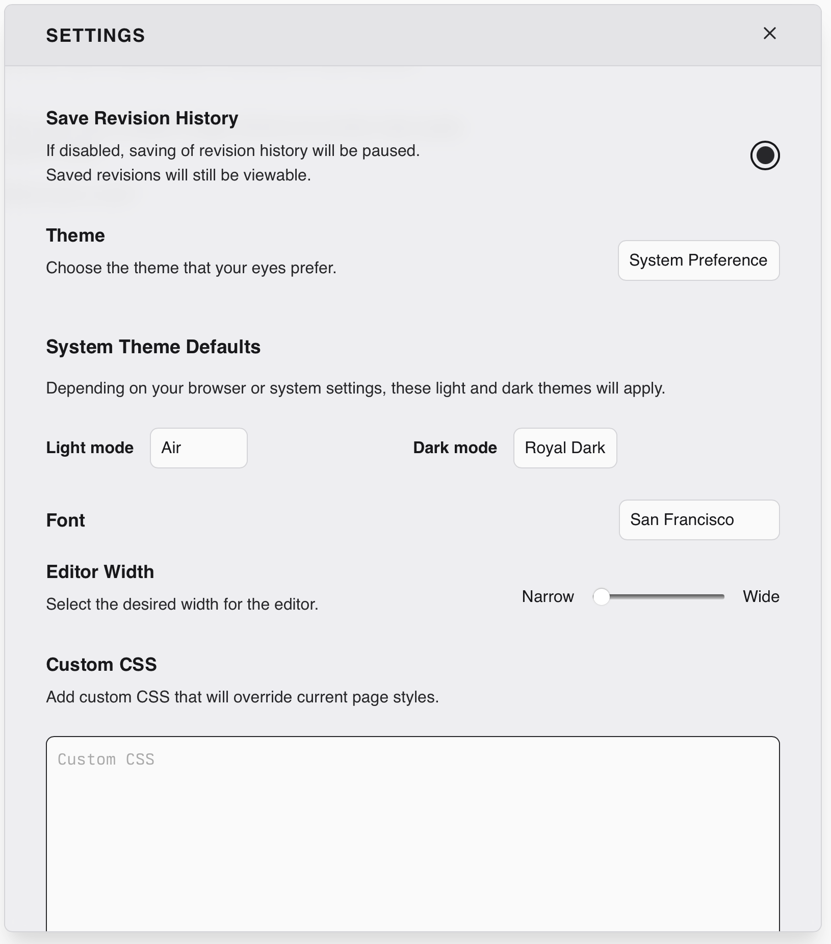 Orion Notes settings