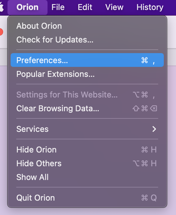 Open Orion Preferences