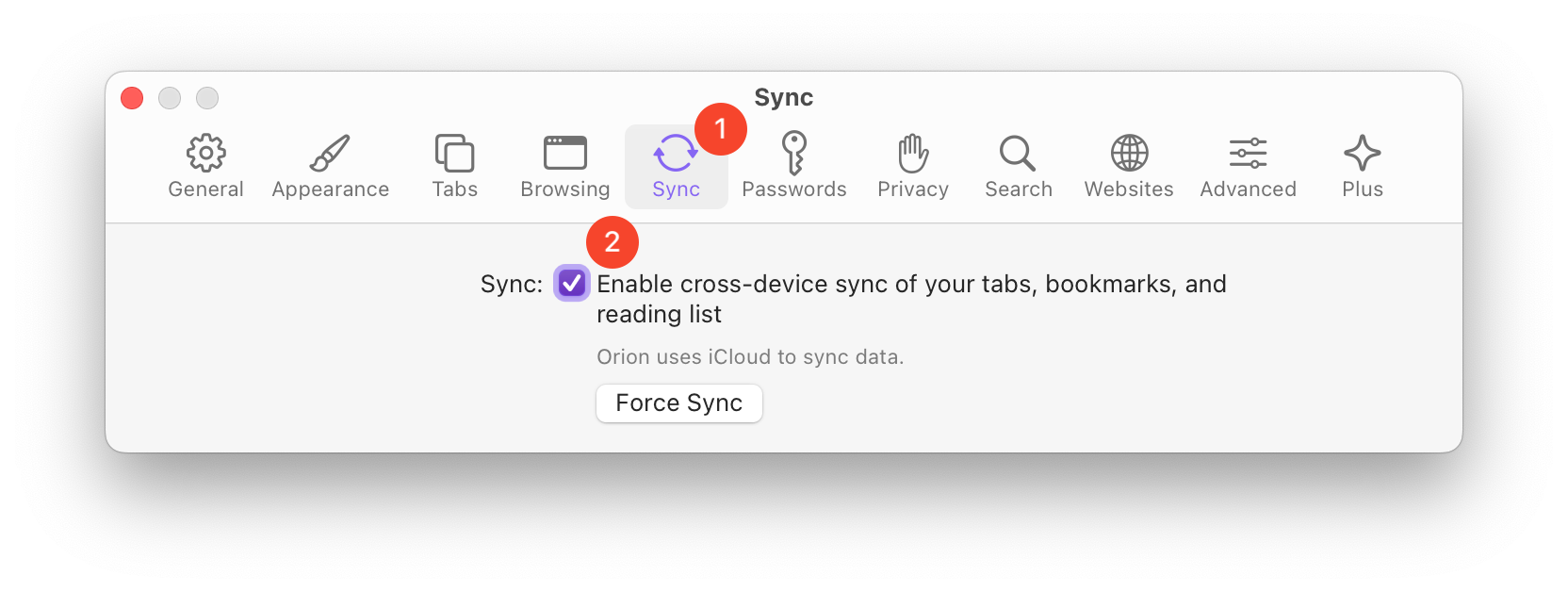 Orion Sync Tab