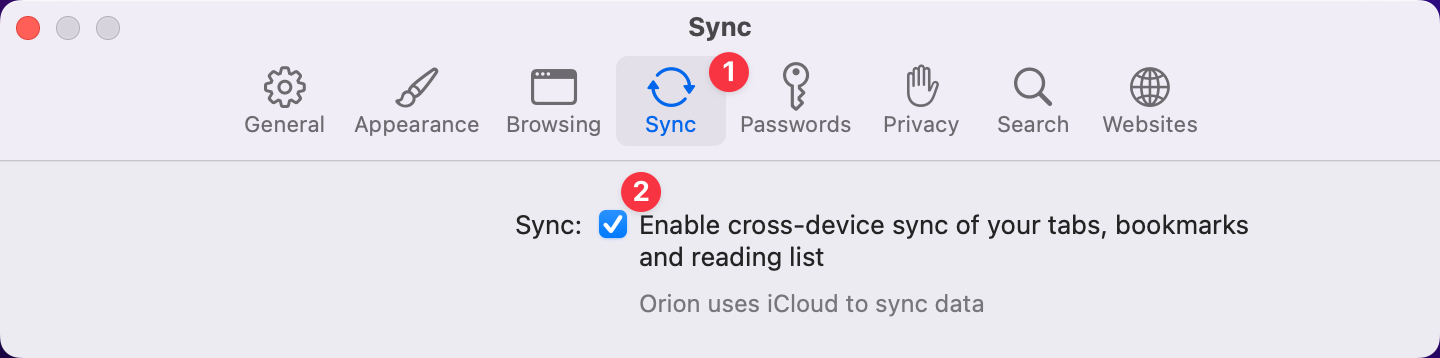 Orion Sync Tab