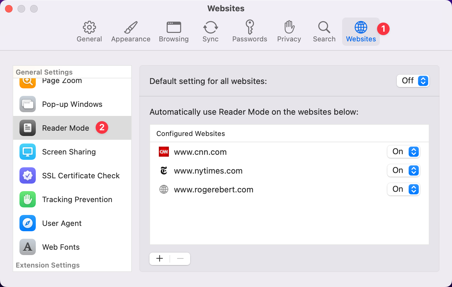 macOS Reader Mode Preferences