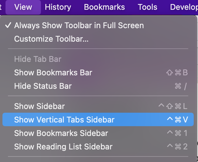 macOS Vertical Tabs Menu