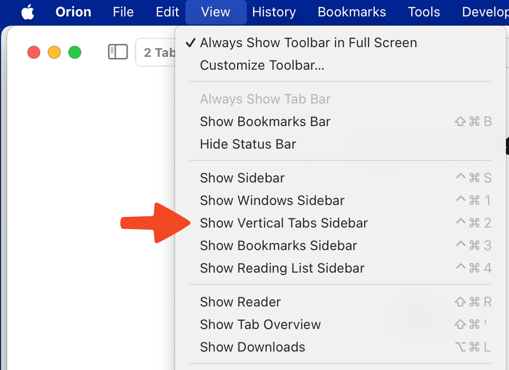 macOS Vertical Tabs Menu