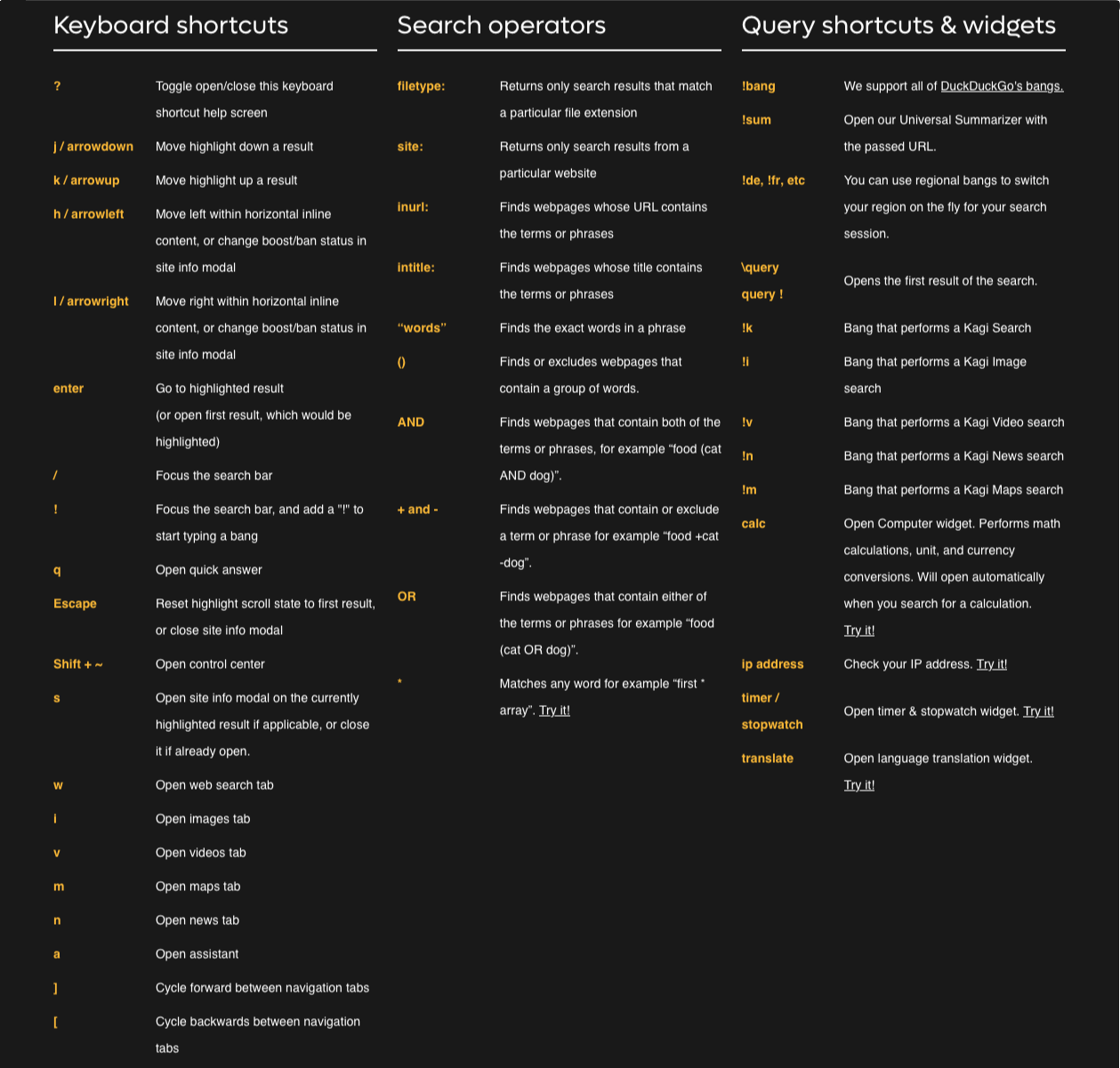Search operators reference