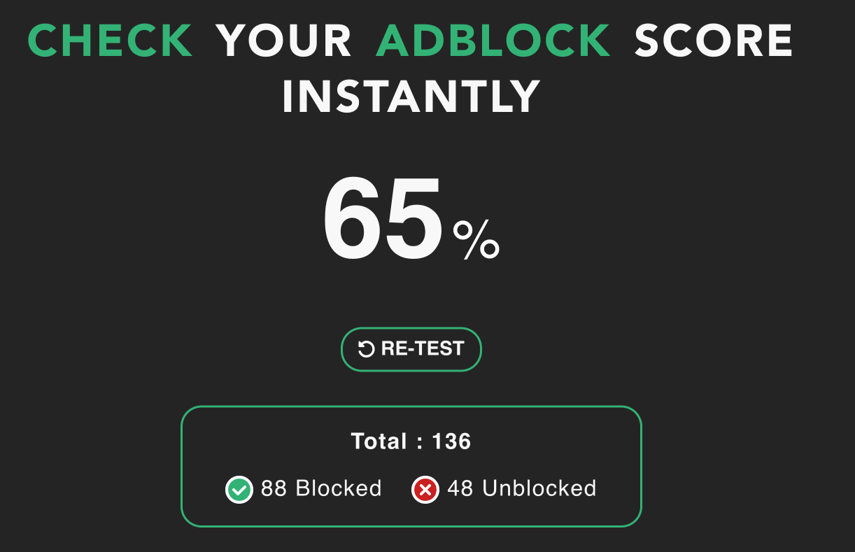 An example score on https://superadblocktest.com/