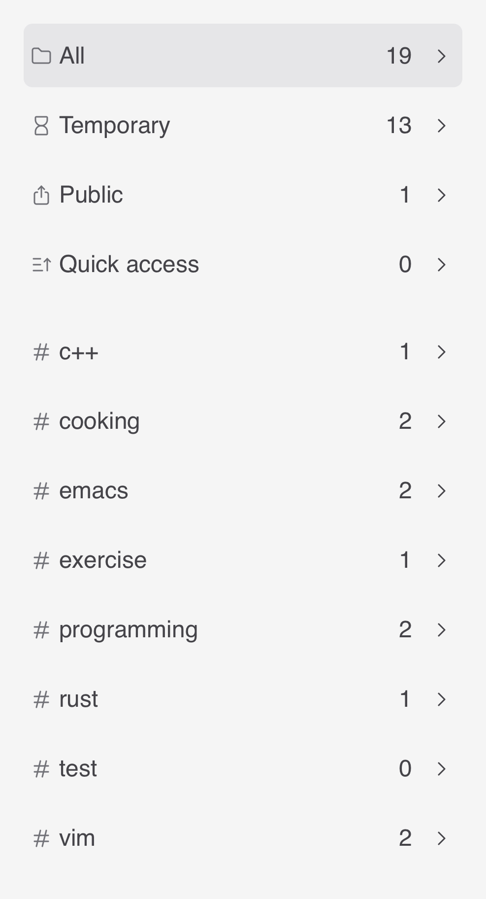 Example screenshot of tag list on mobile