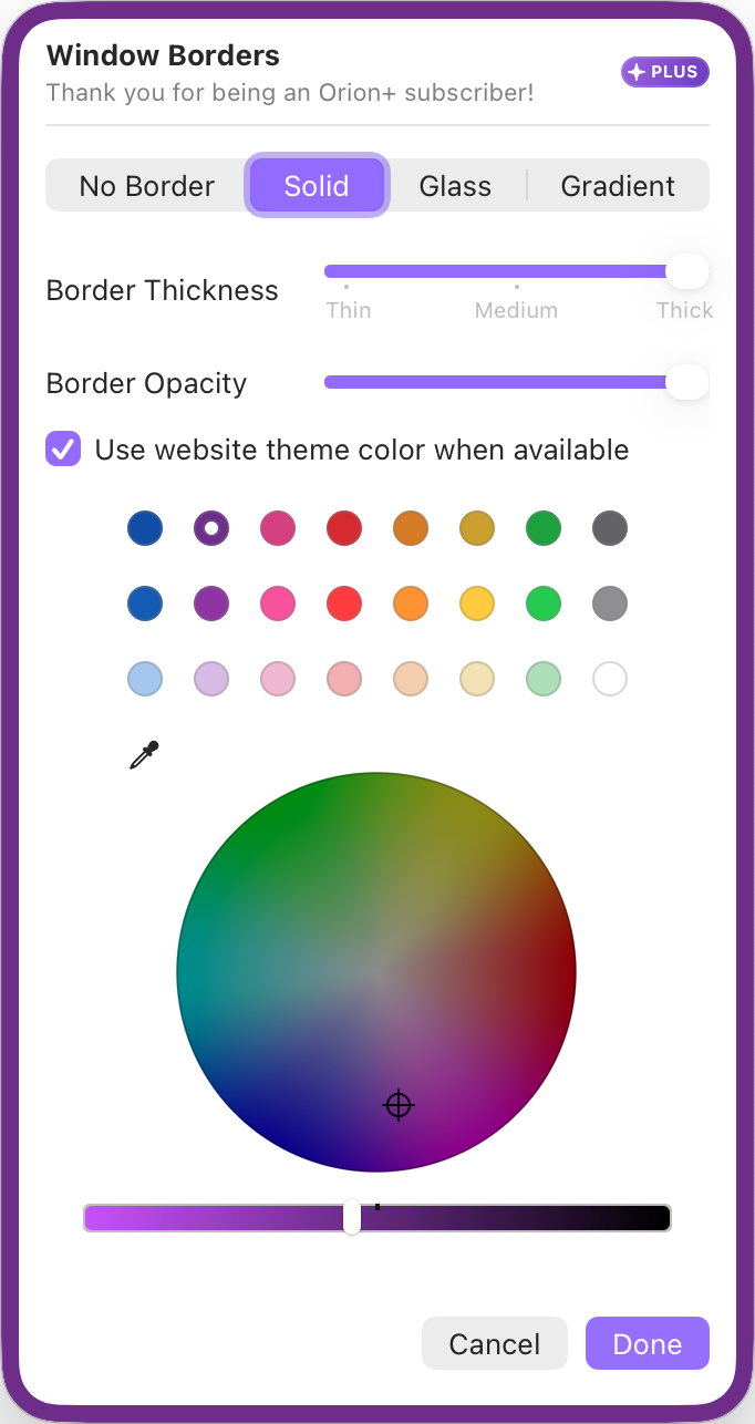 Border configuration menu