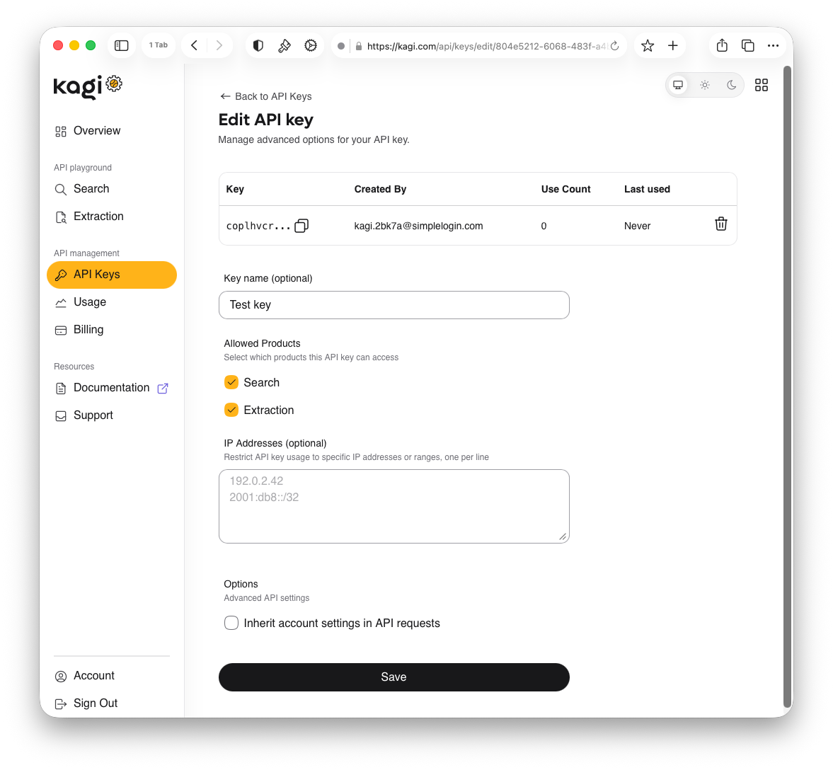Edit API Key