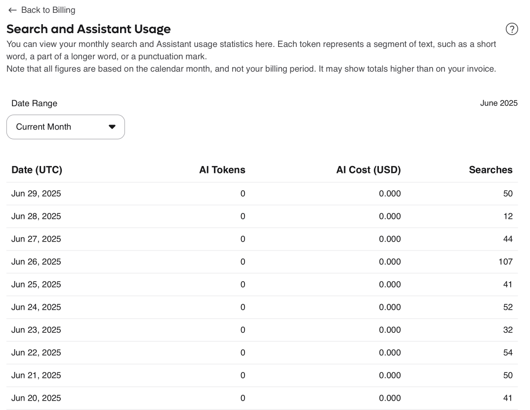 Billing Settings Usage