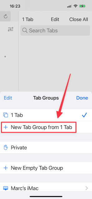 iOS Tab Group Options
