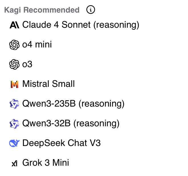 Screenshot showing the recommended models in Assistant model selection menu