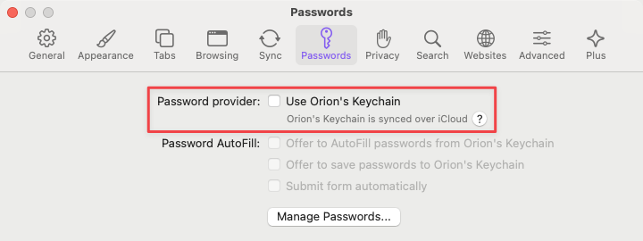 Third Party Passwords - Use Orion's Keychain