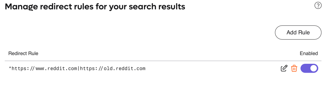Redirects Settings Page