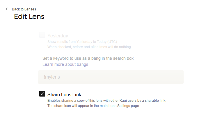 Toggle Share Lens Link in your lens settings
